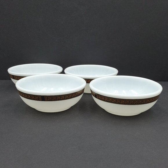 Pyrex Tableware by Corning Ebony Fleur De Lis Fruit Dessert Bowls Black Border - Picture 2 of 8